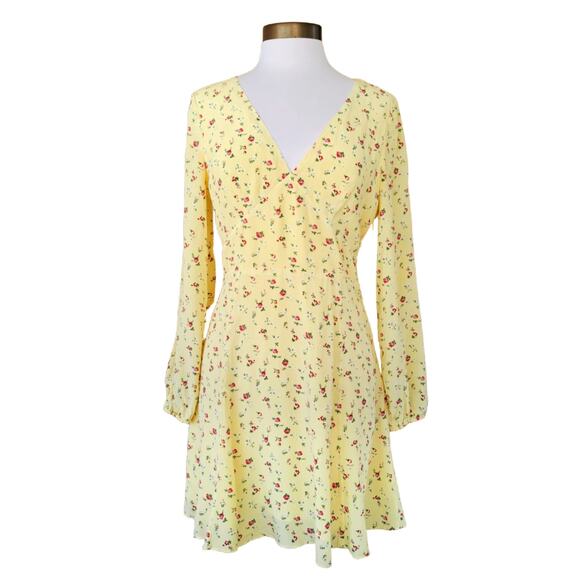 & Other Stories Floral Print Silk Mini Dress SIze 10 Yellow - Picture 2 of 14